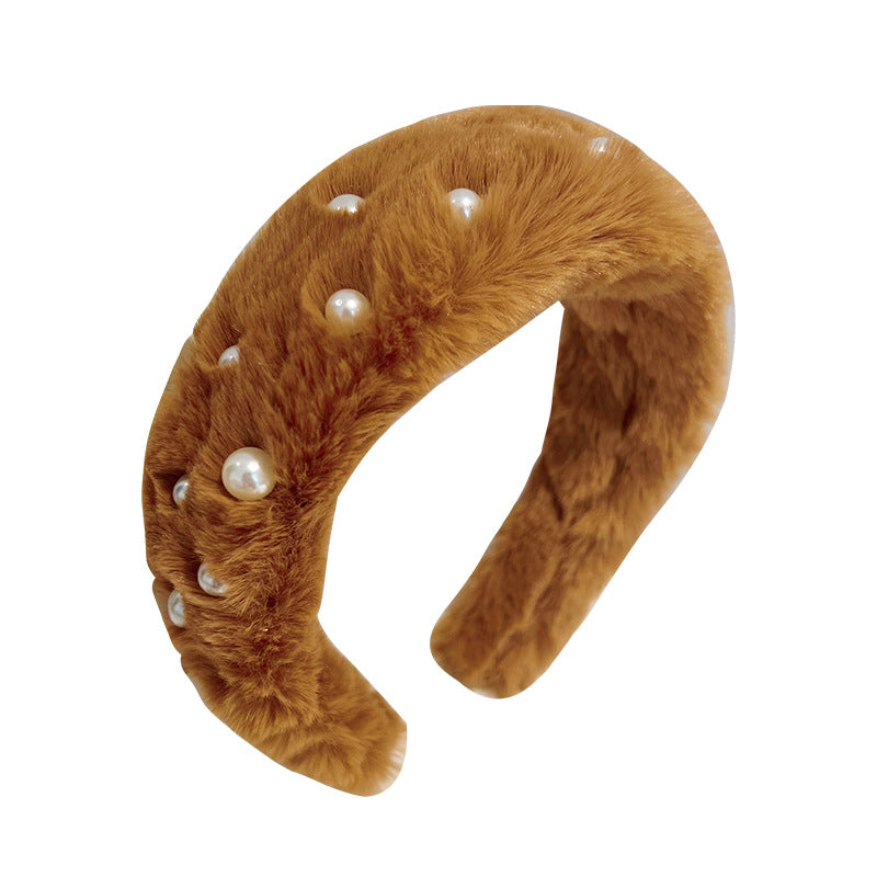 Plush Solid Color Women's Versatile Facial Hair Hoop Ins Go Out Mink Hair Press Hair Hoop Hair Accessories R519