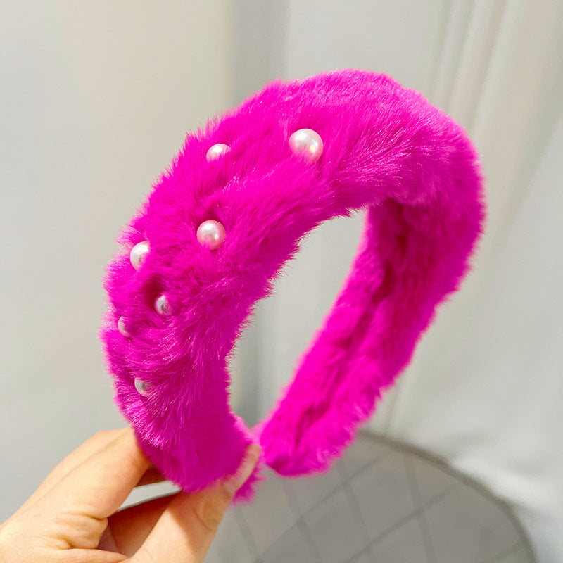 Plush Solid Color Women's Versatile Facial Hair Hoop Ins Go Out Mink Hair Press Hair Hoop Hair Accessories R519