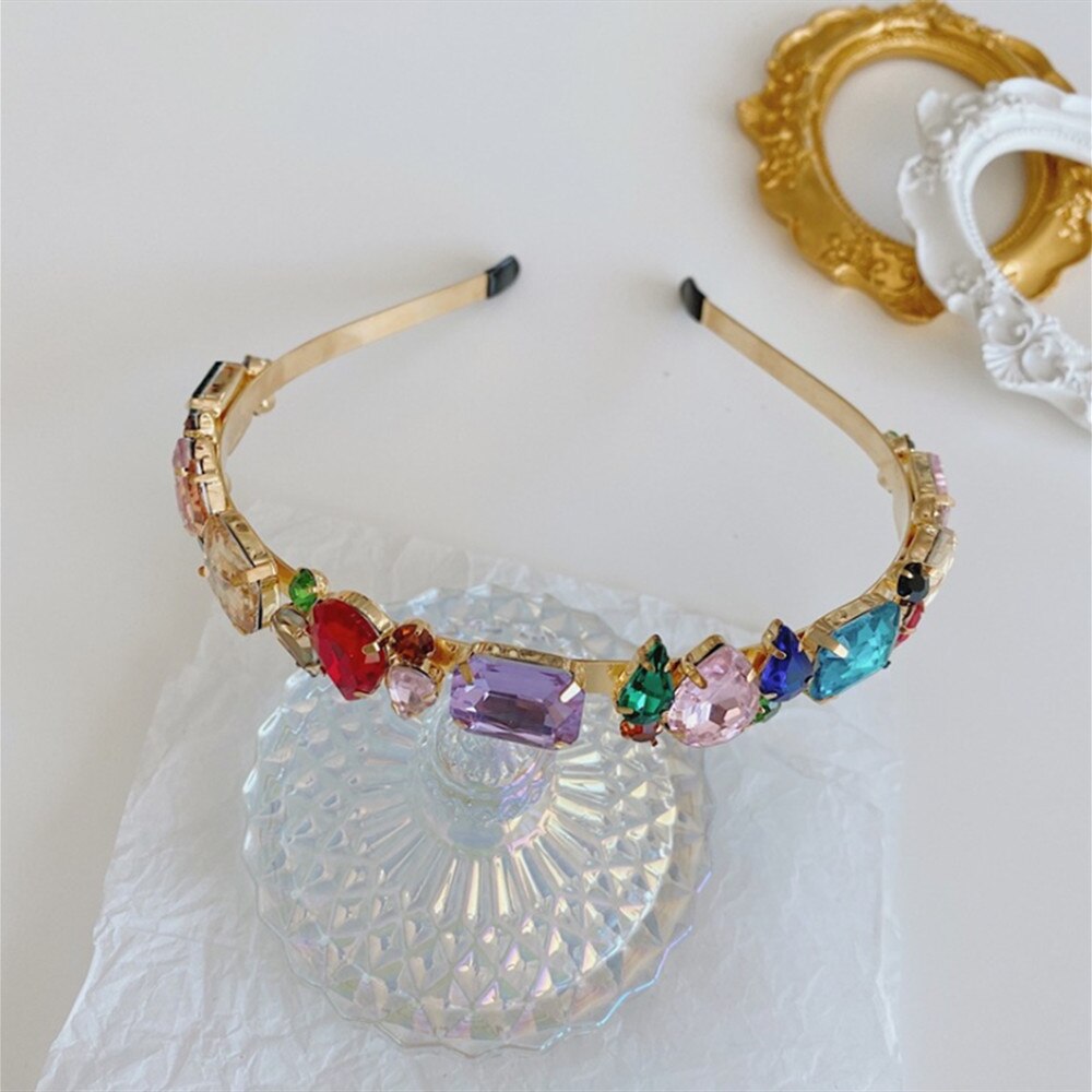 Hair Hoop Baroque Full Drill Alloy Thin Edge Head Hoop Bride Press Hair Net Red Same Style Hair Cave Hair Accessories