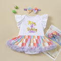 Cute Baby Summer Outfit Set with Flutter Sleeve Romper Dress and Hair Accessories for Birthday Party