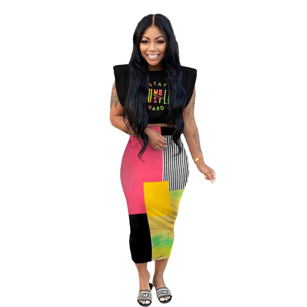 Casual Fashion Women's Clothing Random Color Suits English Printing Two-Piece Suit