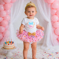 Baby First Birthday Outfit Set - Short Sleeve Romper Hair Accessories 3-Piece Infant Party Costume