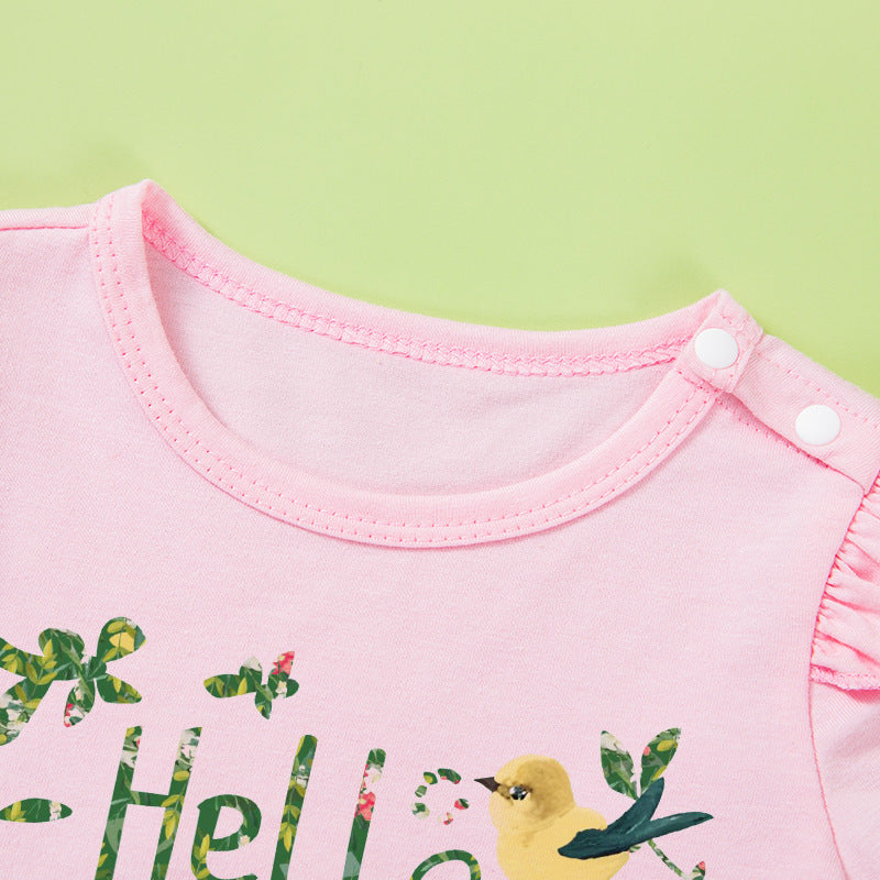 Baby Summer Printed Short Sleeve Romper Dress with Accessories 2-Piece Set Infant Onesie Dress Outfit