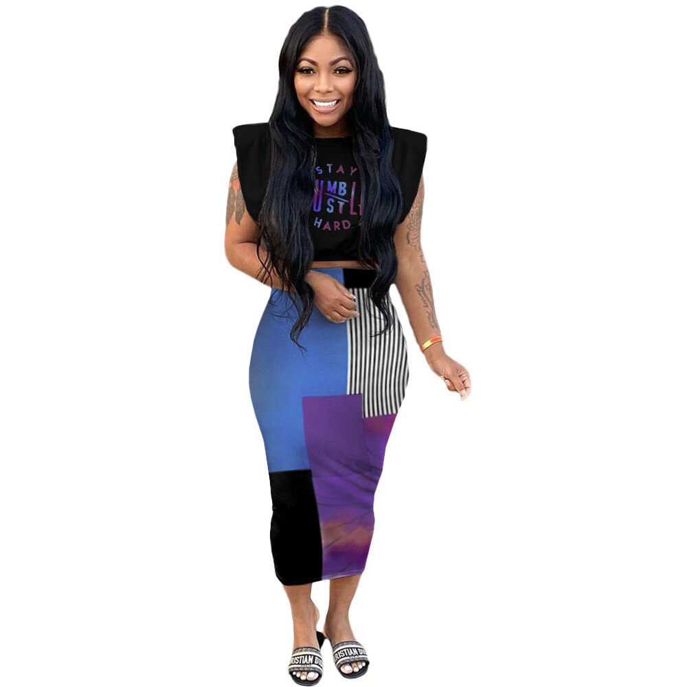 Casual Fashion Women's Clothing Random Color Suits English Printing Two-Piece Suit