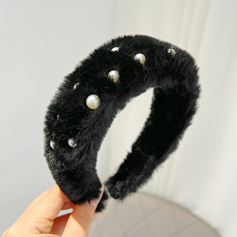 Plush Solid Color Women's Versatile Facial Hair Hoop Ins Go Out Mink Hair Press Hair Hoop Hair Accessories R519