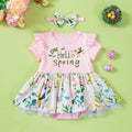 Baby Summer Printed Short Sleeve Romper Dress with Accessories 2-Piece Set Infant Onesie Dress Outfit
