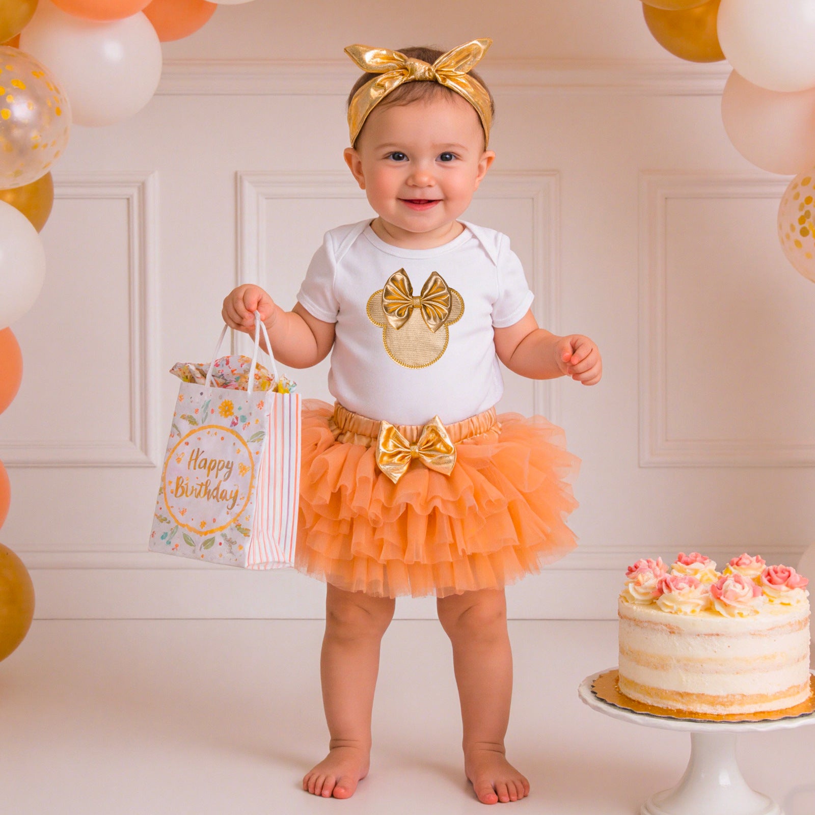 Cute Baby Girl Outfit Set Short Sleeve Romper Skirt Hair Accessories Birthday Clothes