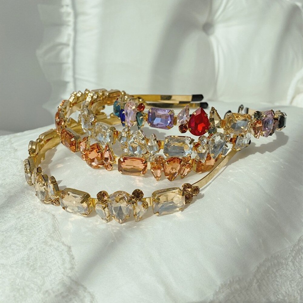 Hair Hoop Baroque Full Drill Alloy Thin Edge Head Hoop Bride Press Hair Net Red Same Style Hair Cave Hair Accessories