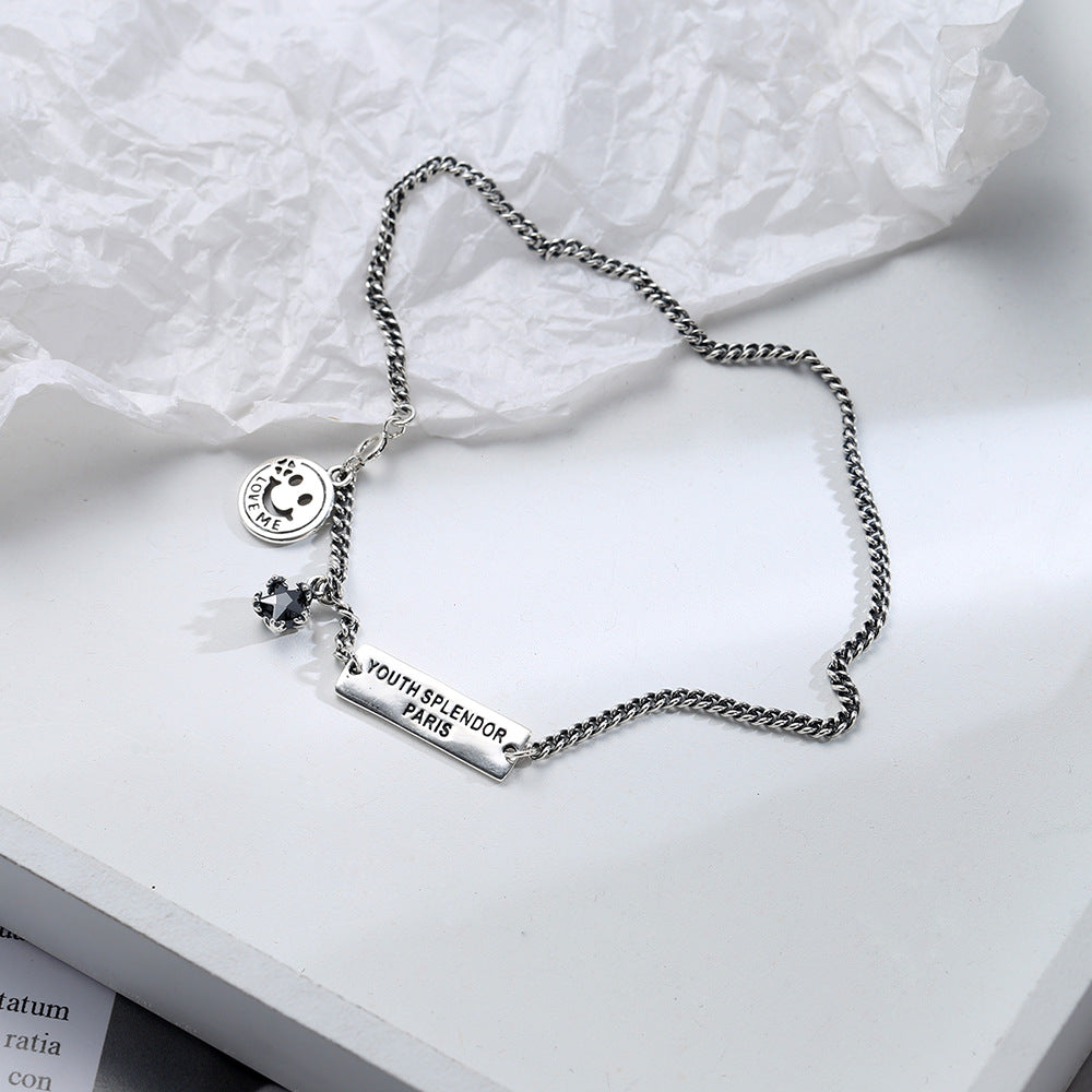 925 Sterling Silver Square Brand Anklet Female Korean Style Of The Net Red Simple Thai Silver Retro Fashion Personality Cold Wind Jewelry