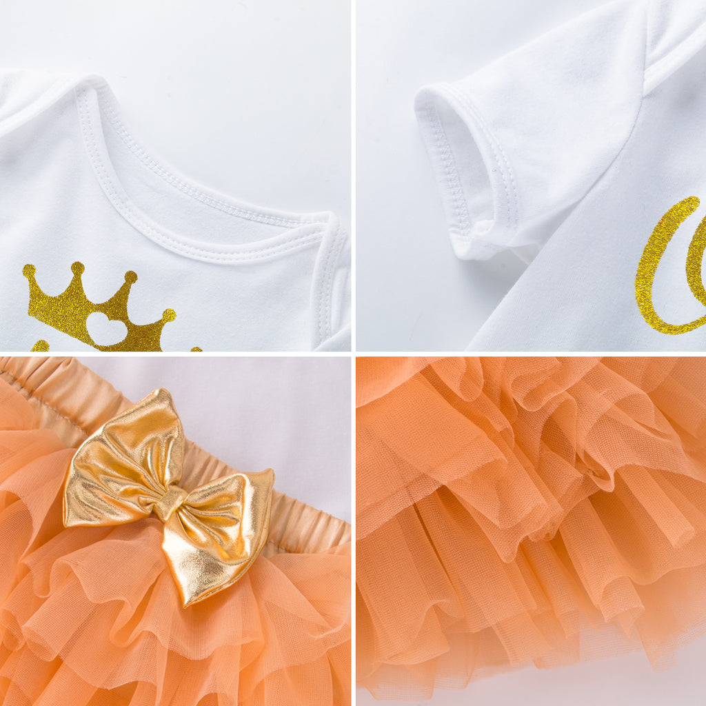 Cute Baby Girl Outfit Set Short Sleeve Romper Skirt Hair Accessories Birthday Clothes