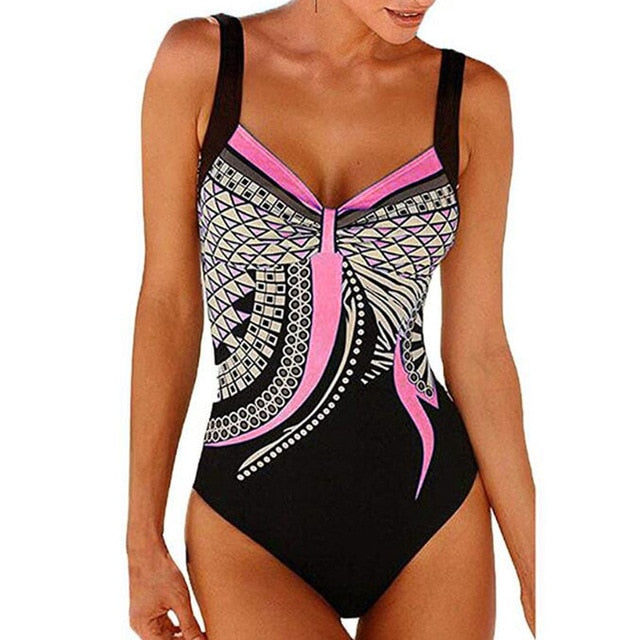 Swimwear Women  One Piece Swimsuit Push Up Vintage Retro Bathing Suits Swimming Suit for Beach Wear Plus Size Swimwear S-2XL