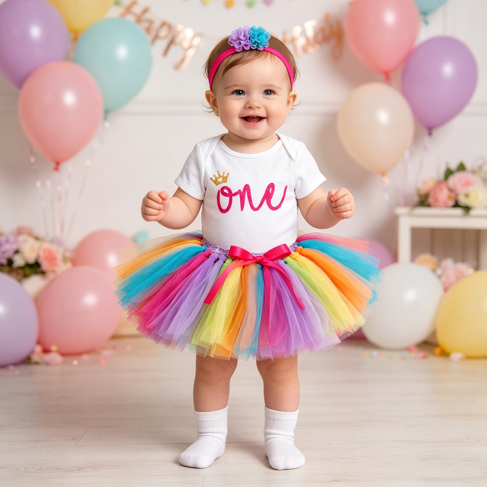 Baby Summer Outfit Set Short Sleeve Romper Handmade Skirt Hair Accessories 3-Piece Birthday Dress Summer