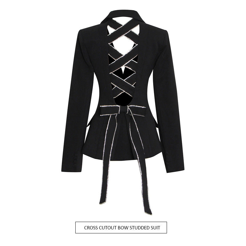 Trendy Brand Design Coat Women's New Fashion Back Nails Drilled Hollow All-Match Strap Suits