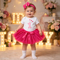 Baby Summer Outfit Set Short Sleeve Romper Handmade Skirt Hair Accessories 3-Piece Birthday Dress Summer