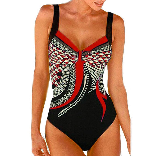 Swimwear Women  One Piece Swimsuit Push Up Vintage Retro Bathing Suits Swimming Suit for Beach Wear Plus Size Swimwear S-2XL