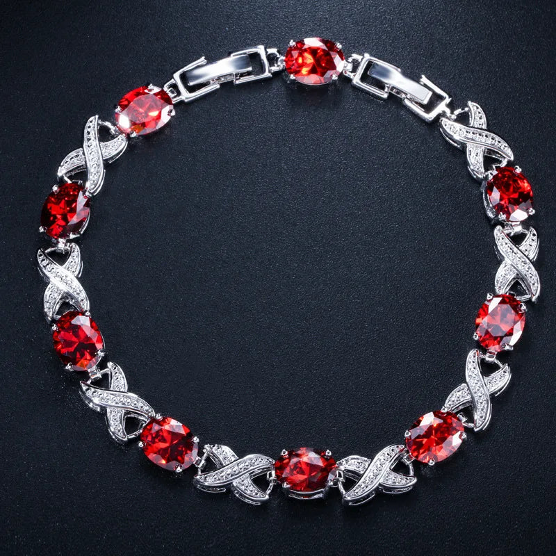 925 Solid Sterling Silver Created Moissanite Morganite Ruby Gemstone Bangle Charm Bracelets Fine Jewelry Wholesale