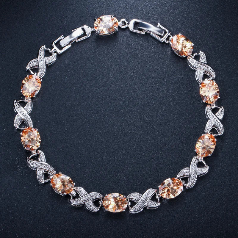925 Solid Sterling Silver Created Moissanite Morganite Ruby Gemstone Bangle Charm Bracelets Fine Jewelry Wholesale