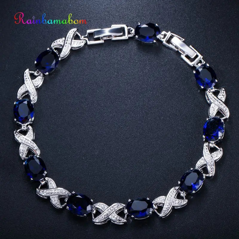 925 Solid Sterling Silver Created Moissanite Morganite Ruby Gemstone Bangle Charm Bracelets Fine Jewelry Wholesale