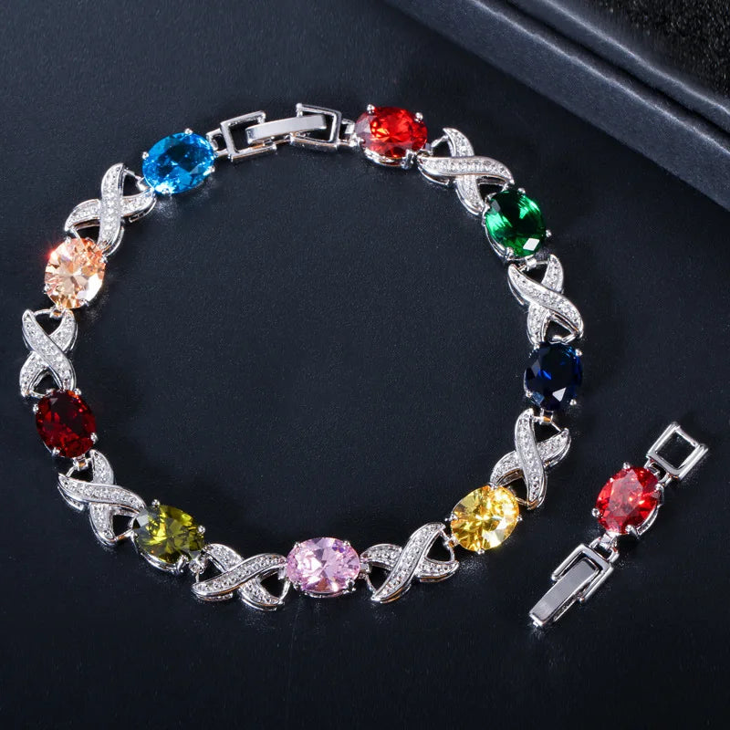 925 Solid Sterling Silver Created Moissanite Morganite Ruby Gemstone Bangle Charm Bracelets Fine Jewelry Wholesale