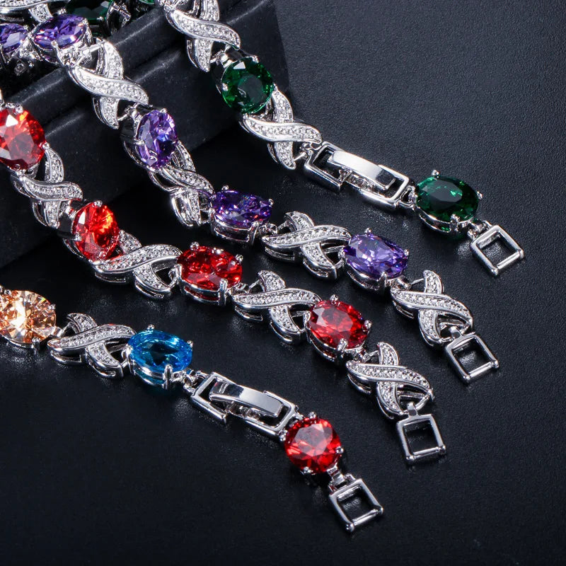 925 Solid Sterling Silver Created Moissanite Morganite Ruby Gemstone Bangle Charm Bracelets Fine Jewelry Wholesale