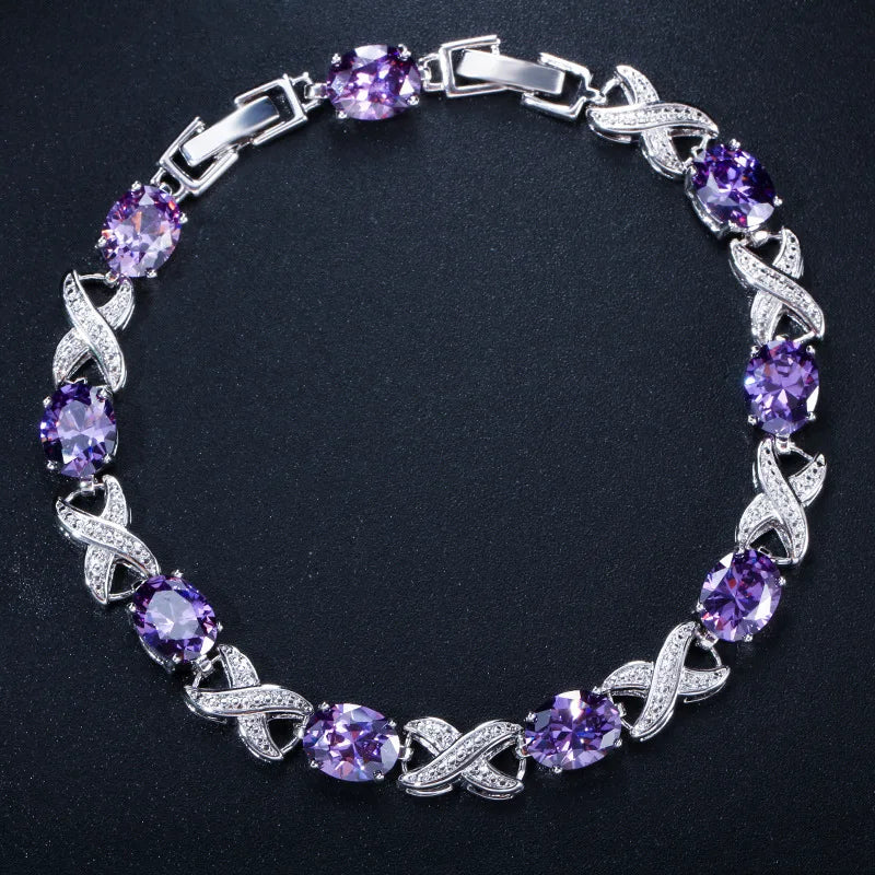 925 Solid Sterling Silver Created Moissanite Morganite Ruby Gemstone Bangle Charm Bracelets Fine Jewelry Wholesale
