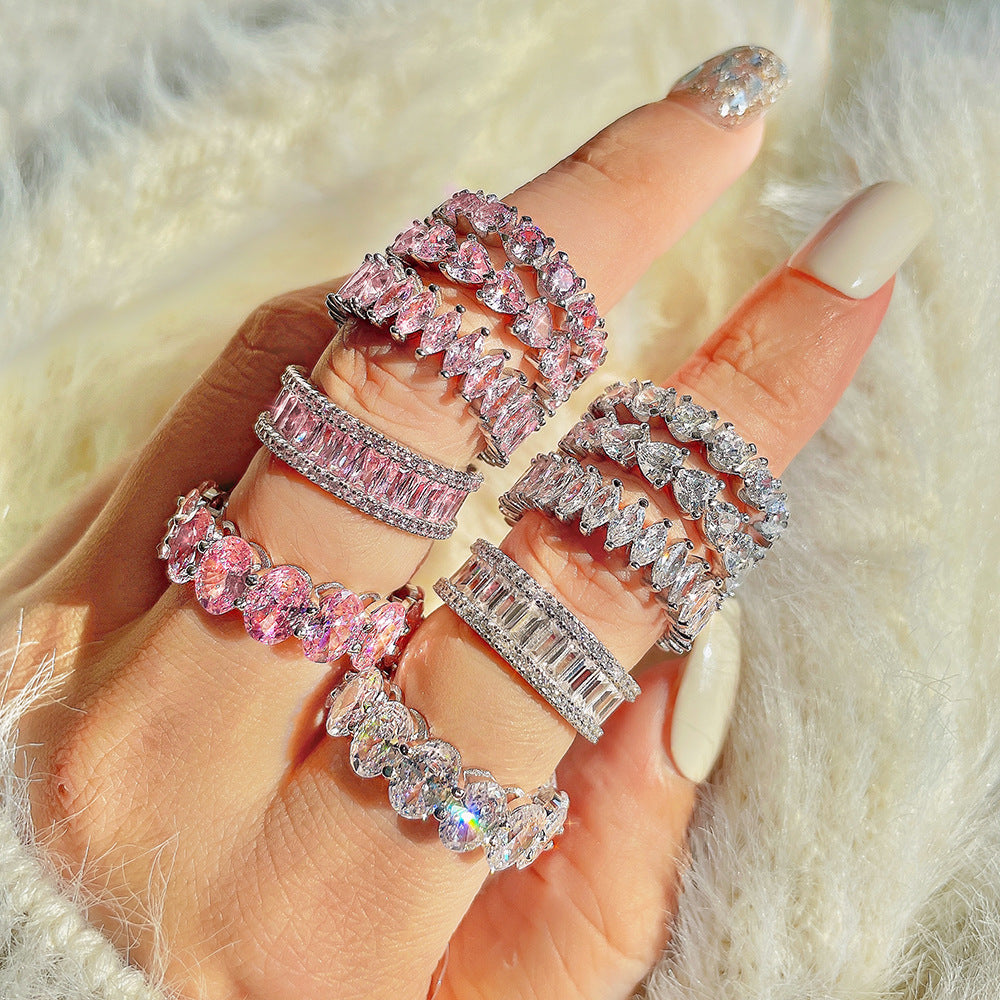S925 Silver Heart-shaped Diamond Zircon Stacked Ring
